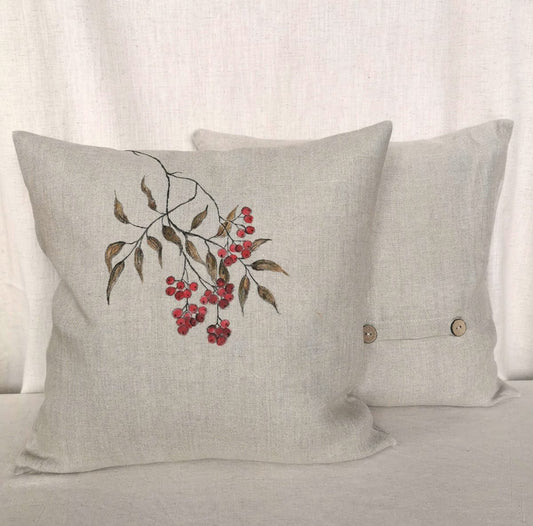 Red Berries Linen Pillow Cover Twin Pack