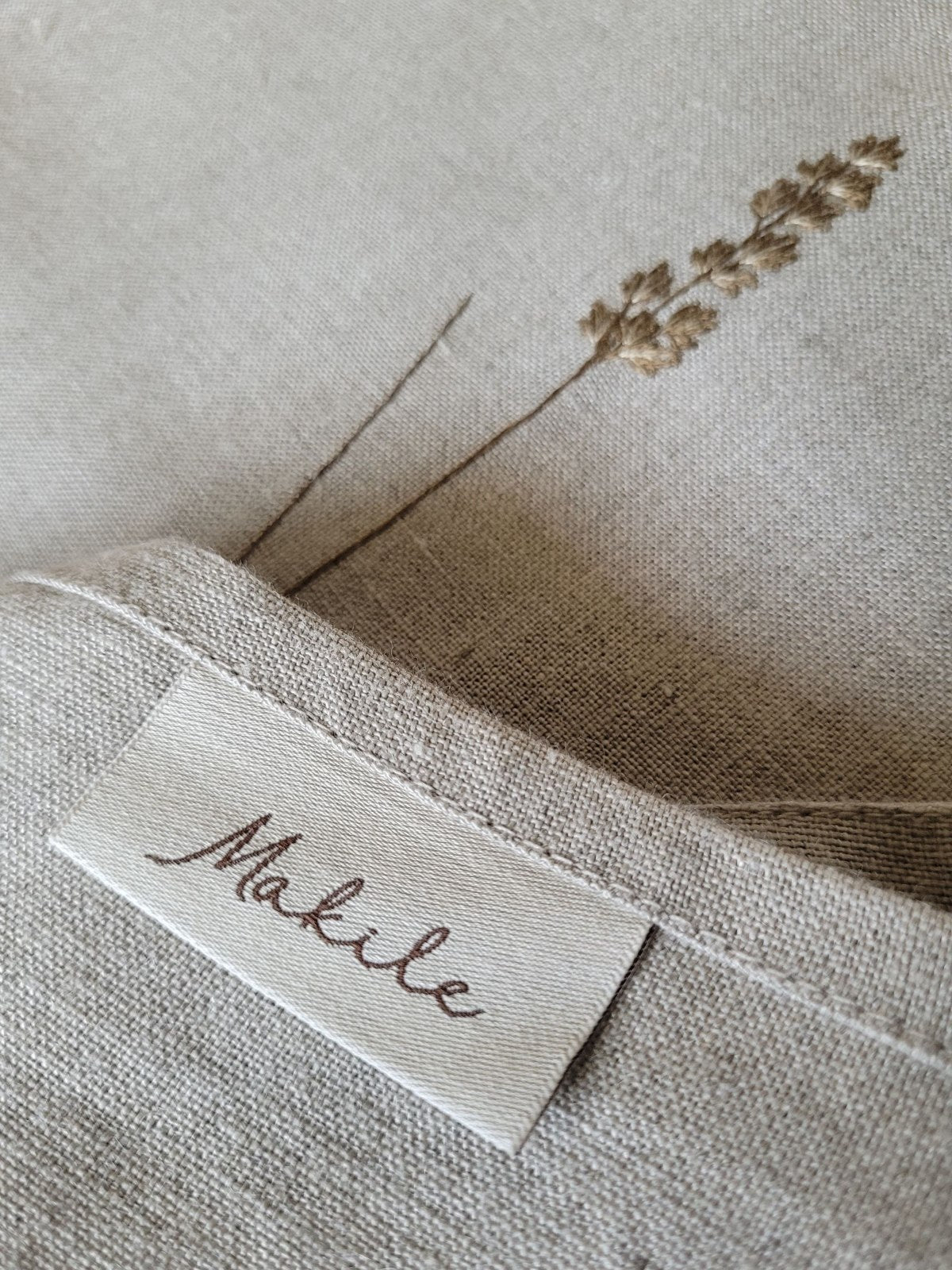 Linen Kitchen Apron with Handmade Embroidery