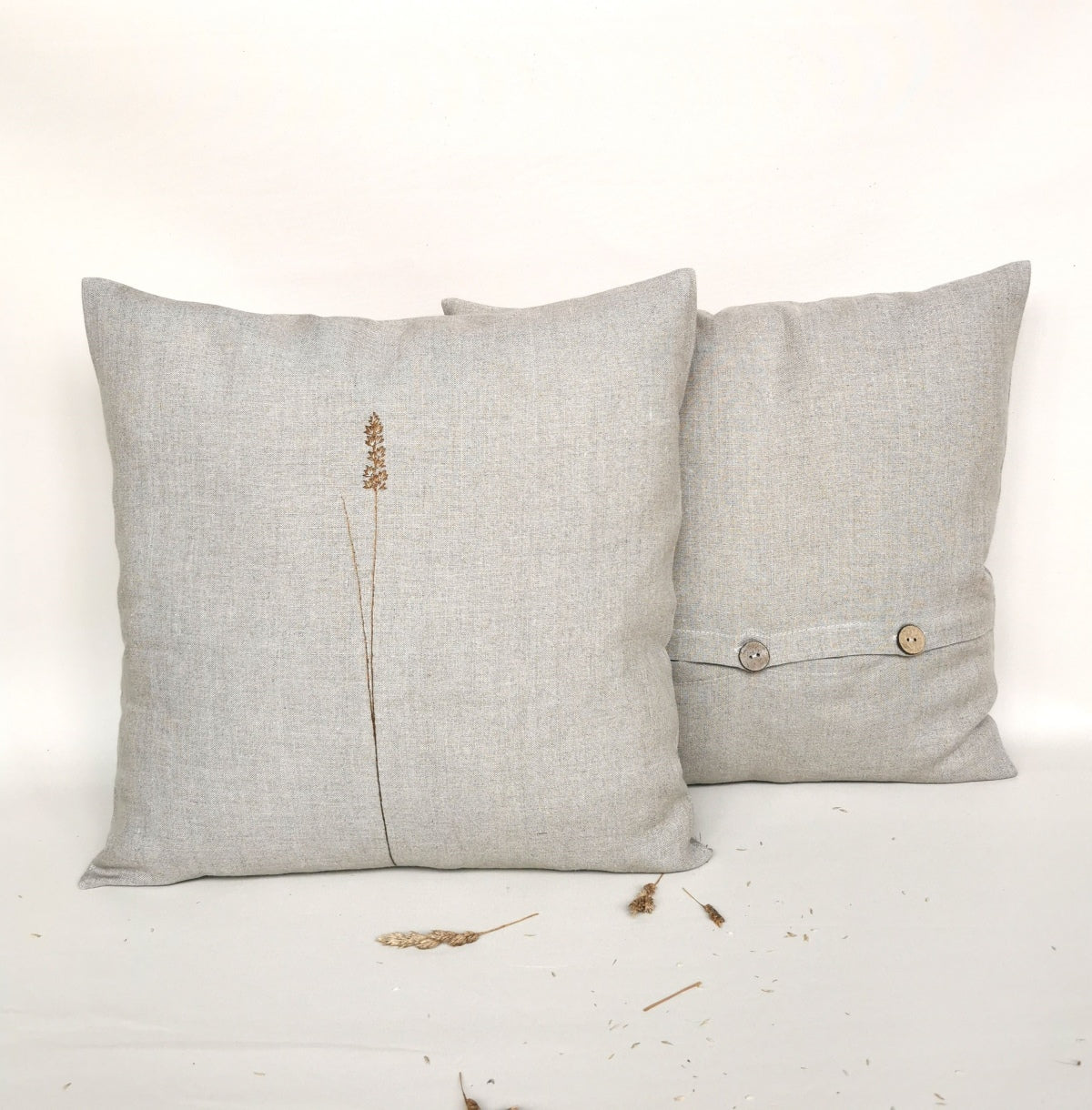 Linen Pillow Covers with Handmade Embroidery Twin Pack