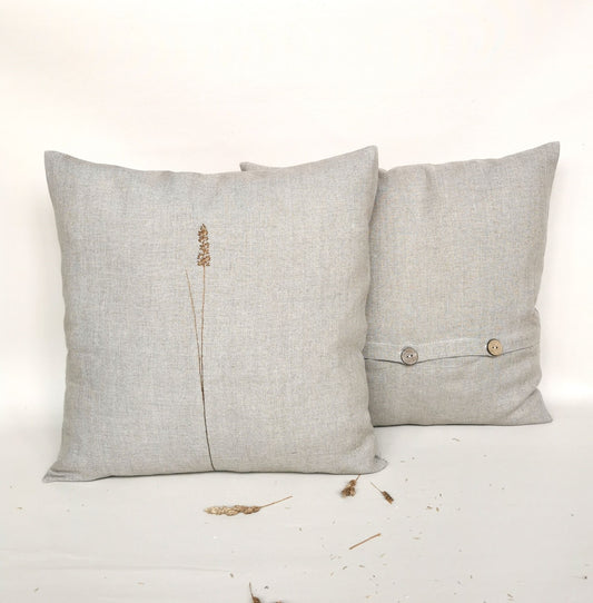 Linen Pillow Covers with Handmade Embroidery Twin Pack